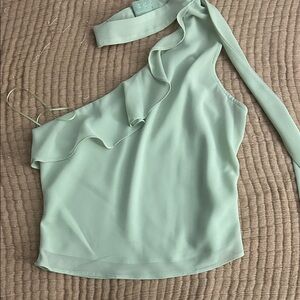 Chic One-Shoulder Mint Blouse
